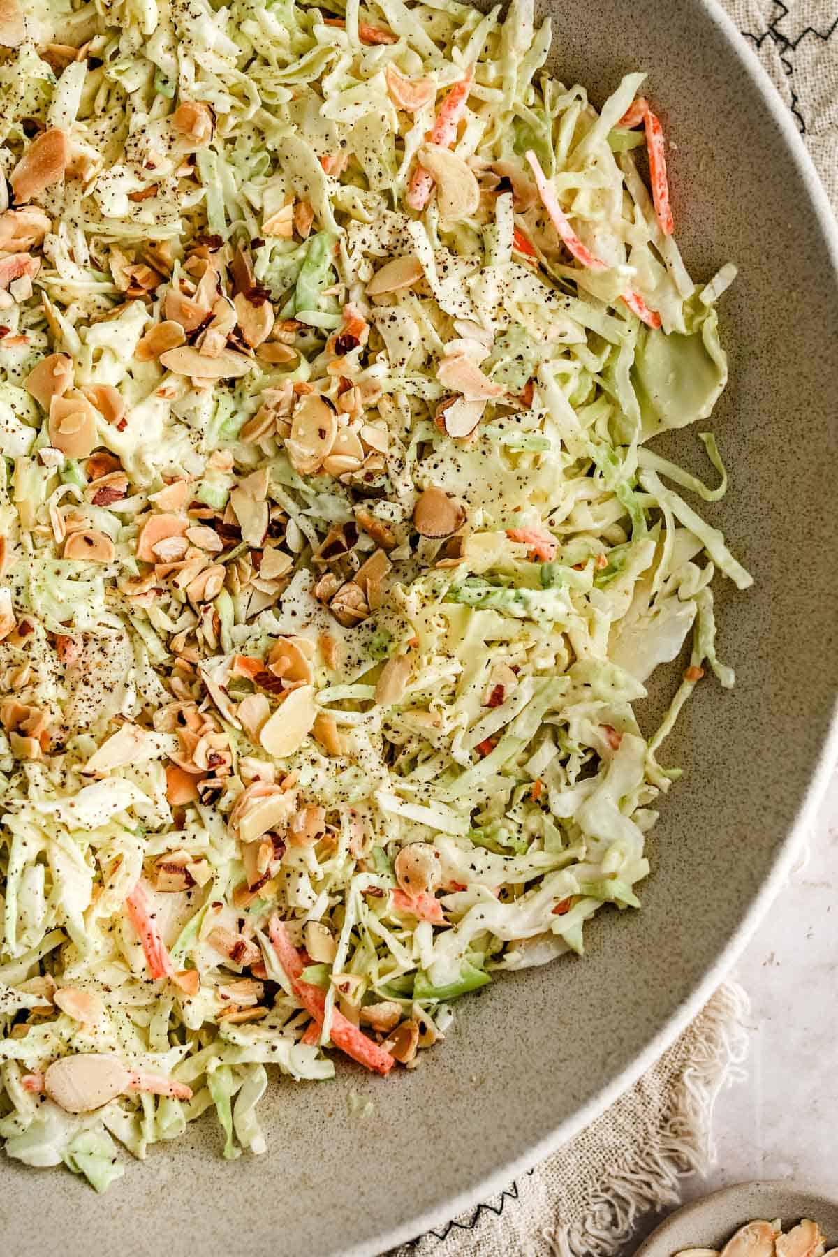 a close up shot of the creamy coleslaw mix
