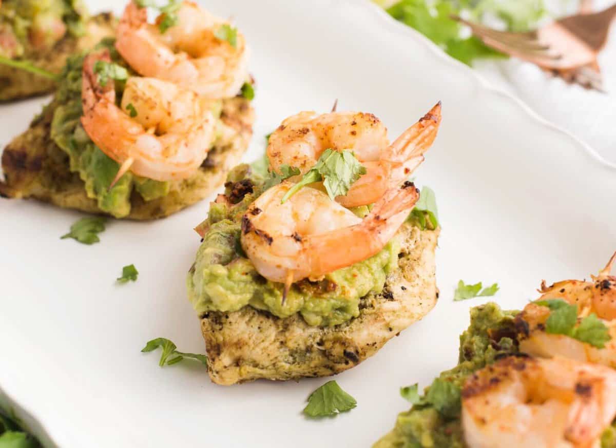 Juicy Grilled Guacamole Chicken and Shrimp - Healthy Little Peach