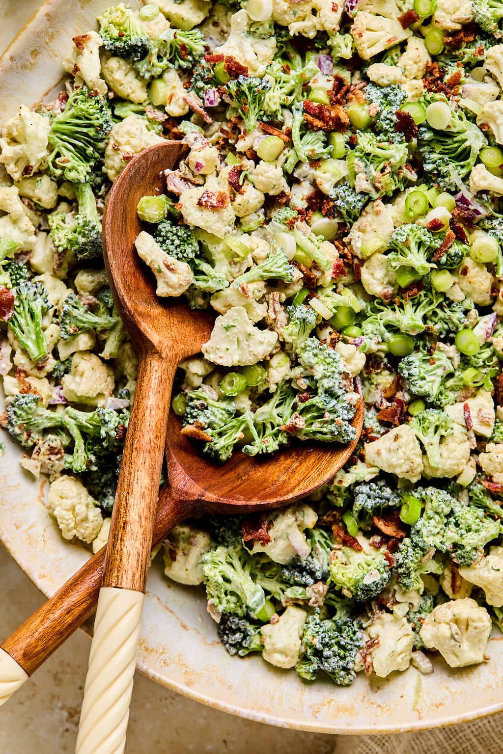A close up of the Cauliflower and Broccoli Salad
