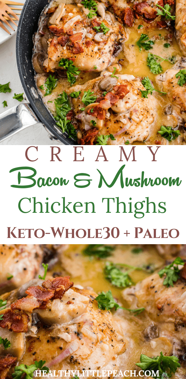 Creamy mushroom and bacon chicken thigh skillet