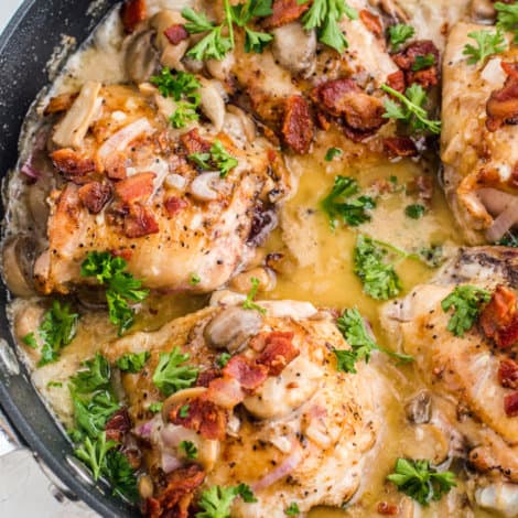 Whole30 Creamy Mushroom & Bacon Chicken Skillet - Healthy Little Peach