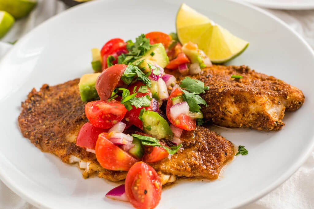 Blackened Cajun Tilapia with Avocado and Tomato Salsa - Healthy Little ...