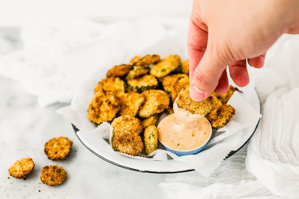 Gluten-Free Vegan Air Fryer Fried Pickles - Healthy Little Vittles