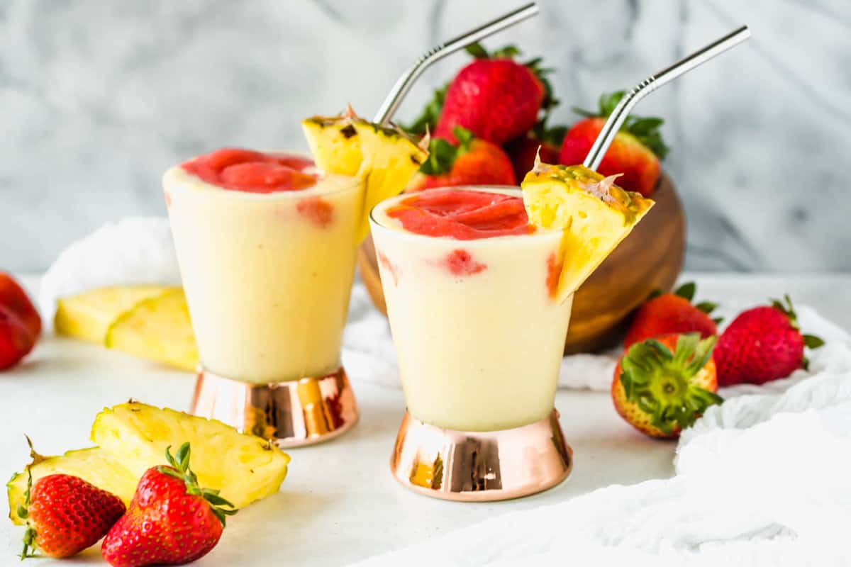 Pineapple Mango Smoothie With Strawberry Puree Healthy Little Peach