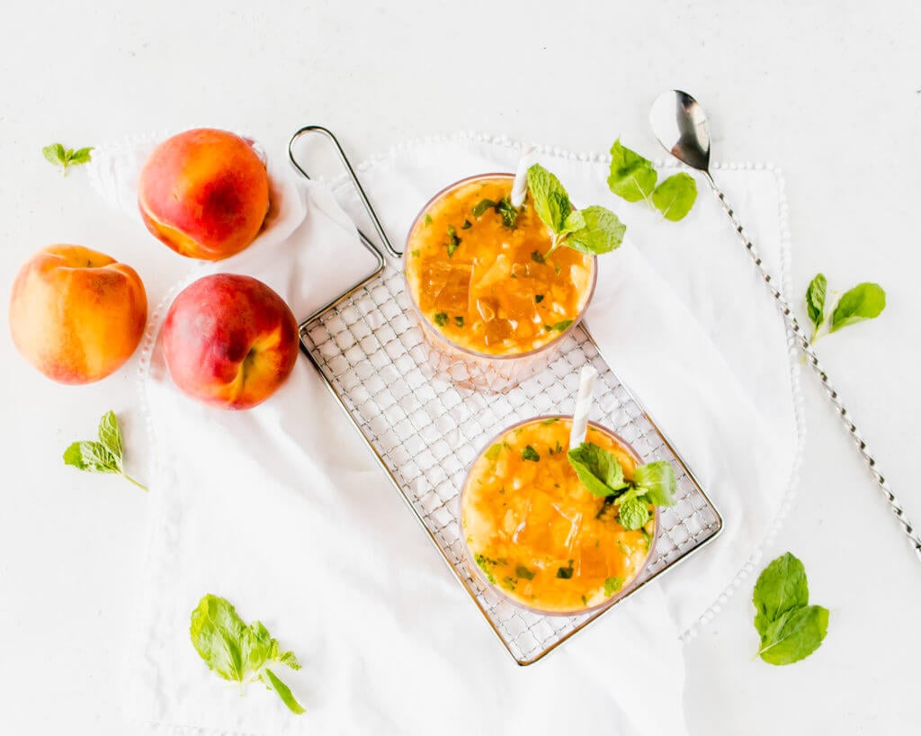 Peach Bourbon Smash Cocktail with Mint