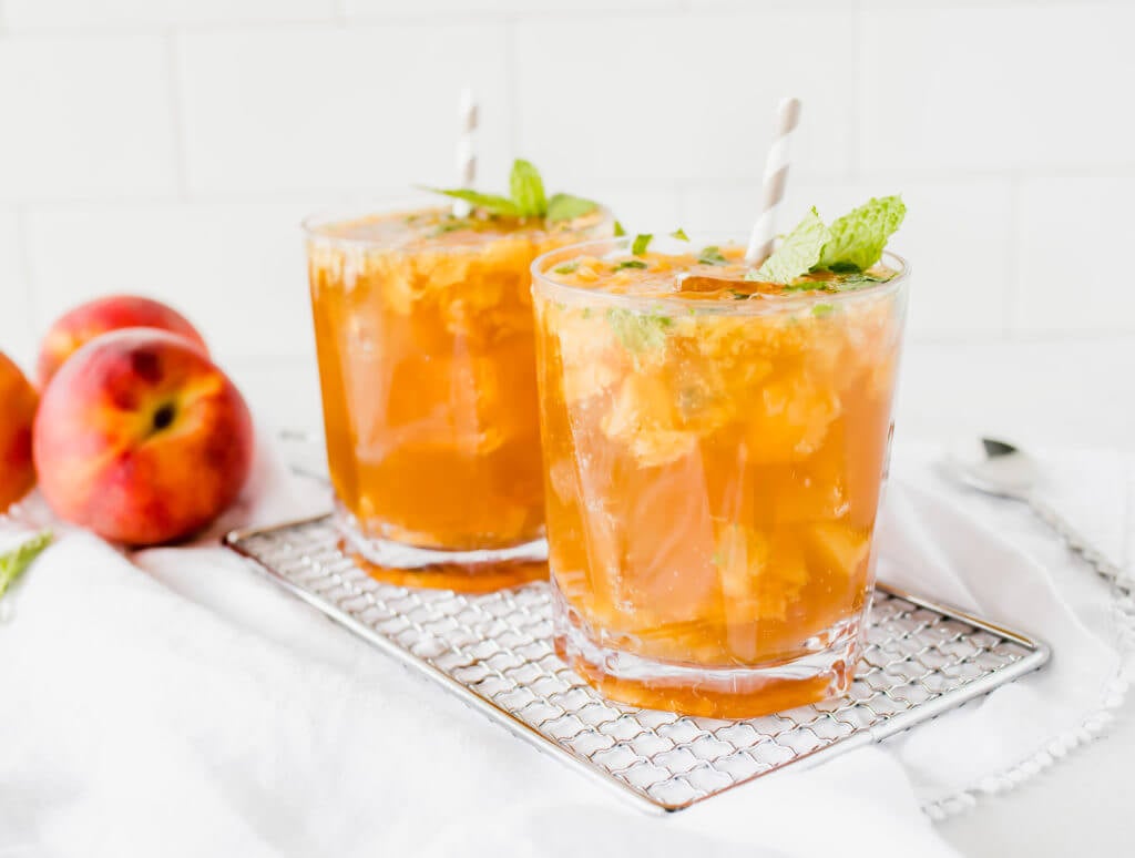 Peach Bourbon Smash Cocktail with Mint