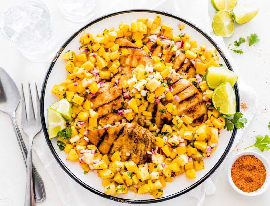 Grilled Lime Chicken Breasts with Mango Pineapple Salsa