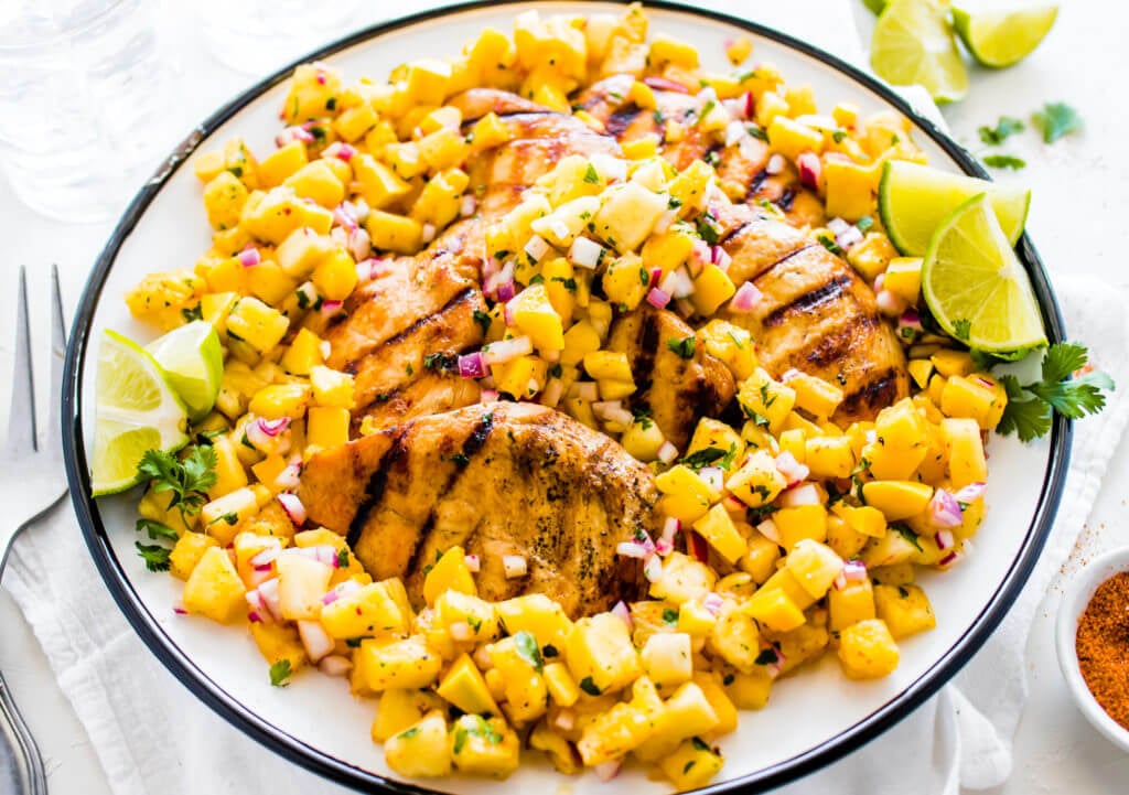 Grilled Lime Chicken Breasts with Mango Pineapple Salsa