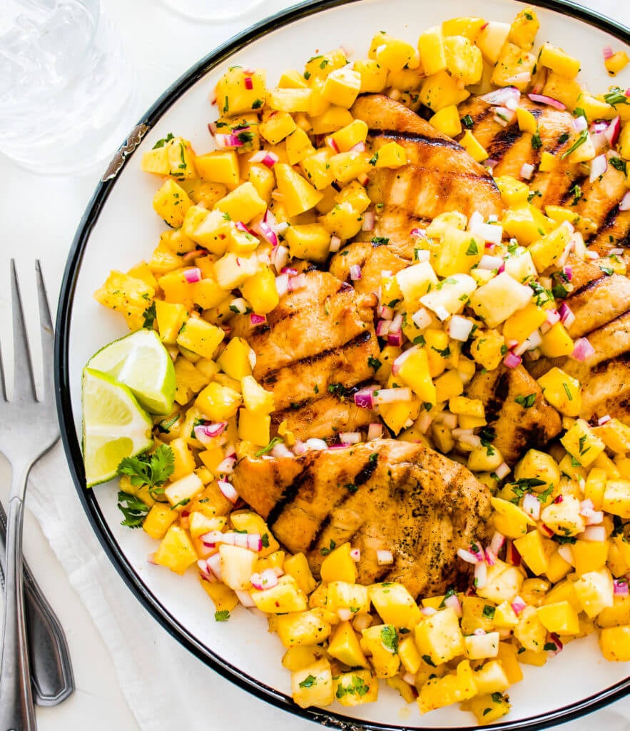 Grilled Lime Chicken Breasts with Mango Pineapple Salsa