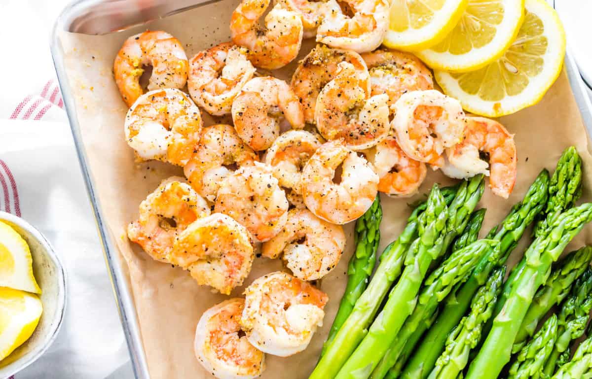 Sheet Pan Lemon Garlic Shrimp and Asparagus - Eat Yourself Skinny