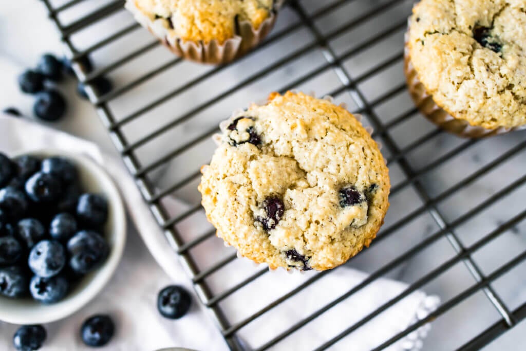 Keto Blueberry Muffins with Lemon Glaze - Healthy Little Peach