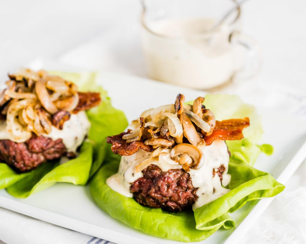 Juicy Keto Mushroom Onion Bacon Burgers - Healthy Little Peach Healthy Little Peach