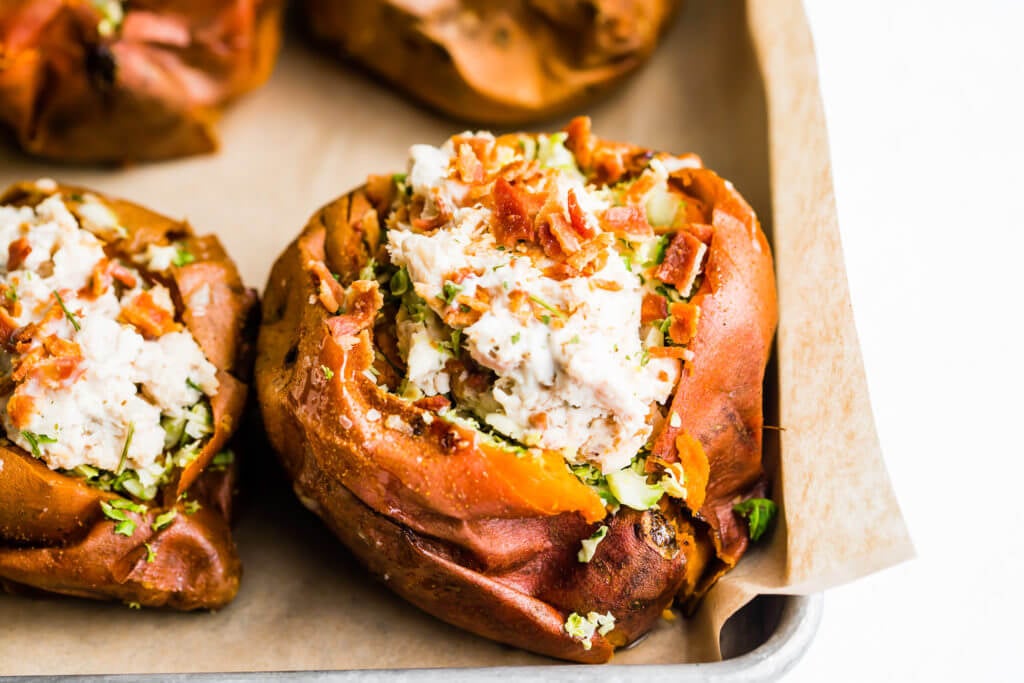 Chicken Bacon Ranch Stuffed Sweet Potatoes