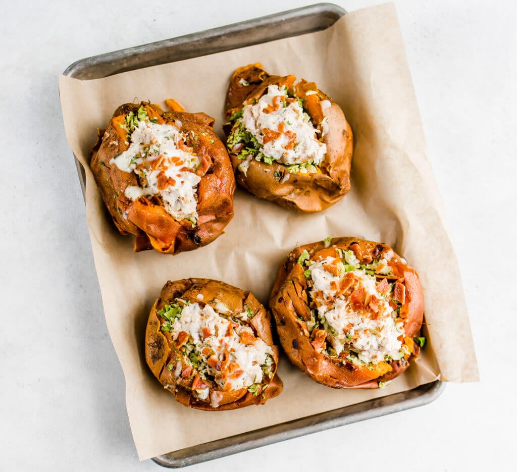 Chicken Bacon Ranch Stuffed Sweet Potatoes