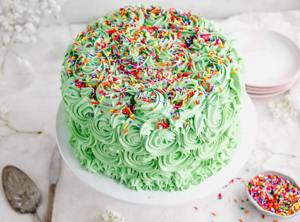 Vegan Vanilla Cake with Buttercream Frosting with Rainbow Sprinkles