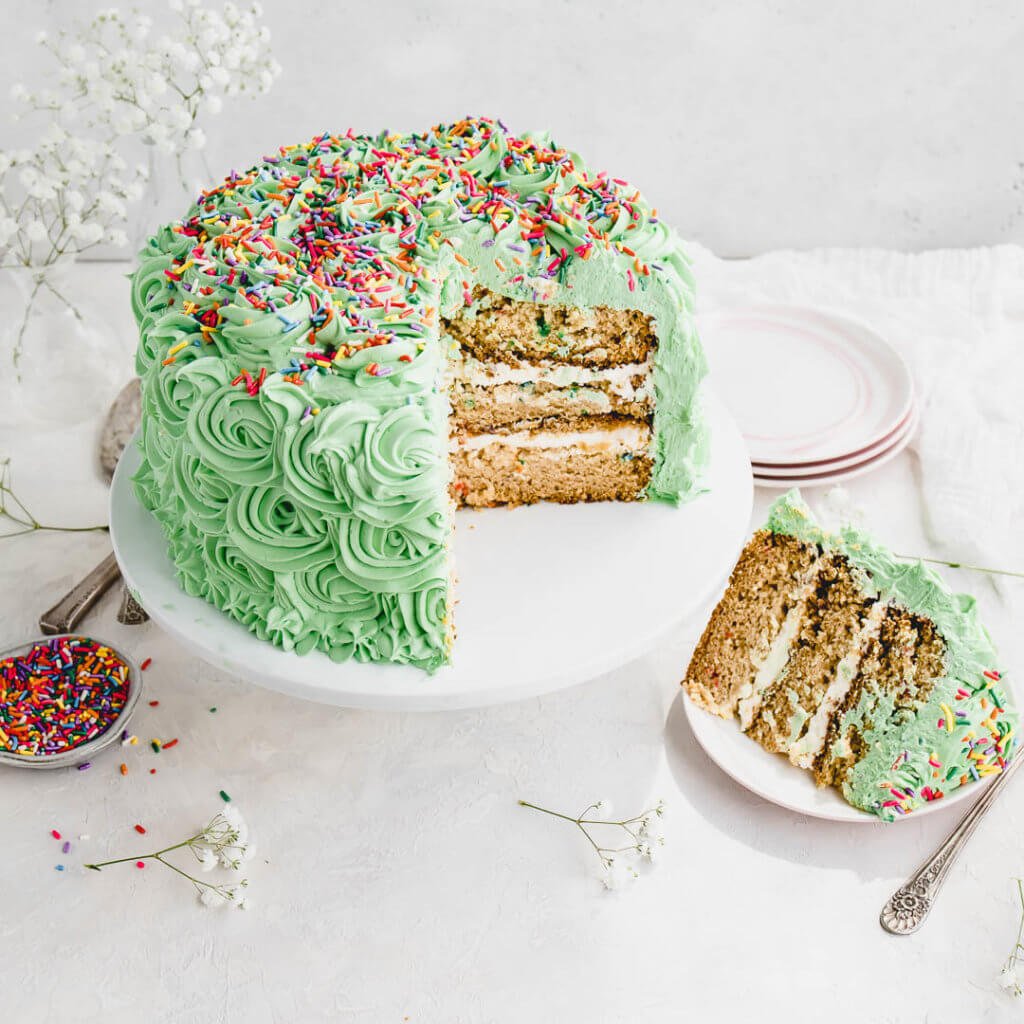 Vegan Vanilla Cake with Buttercream Frosting with Rainbow Sprinkles