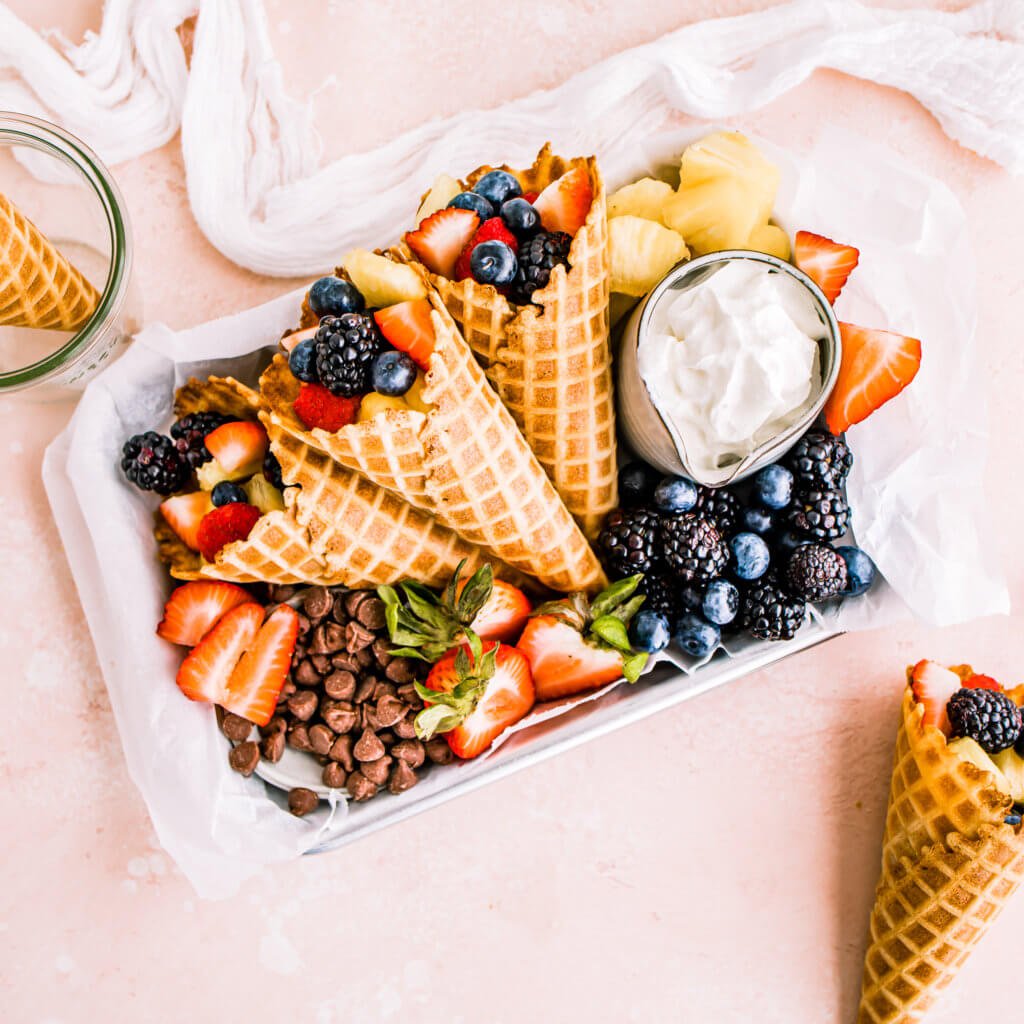 Waffle cone stuffed with fruit