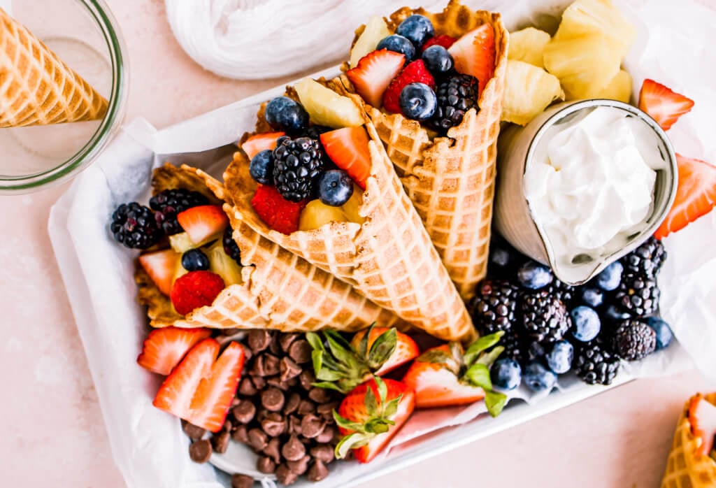 Waffle cone stuffed with fruit