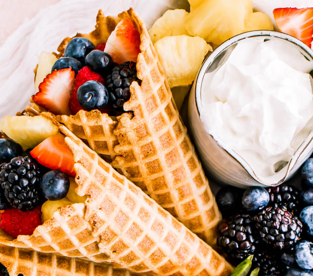Waffle cone stuffed with fruit