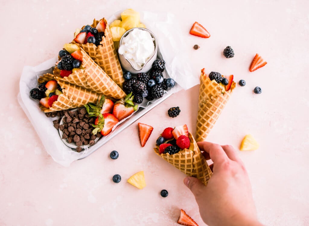 Waffle cone stuffed with fruit