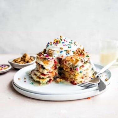 Birthday Cake Pancakes with Buttercream Glaze
