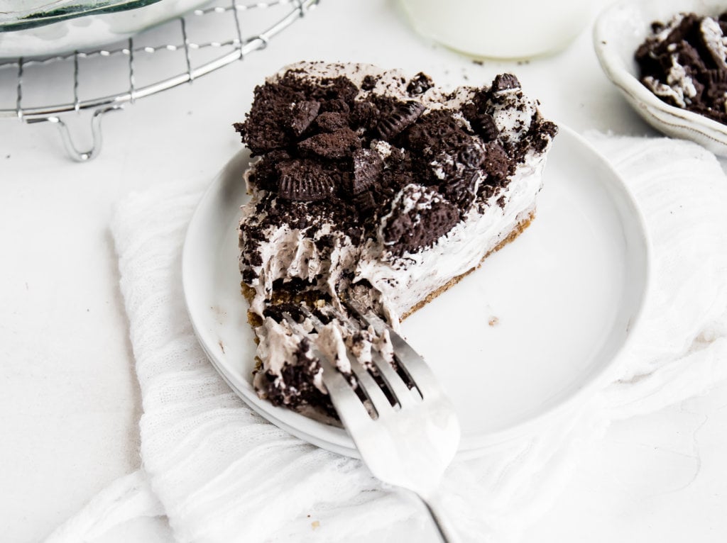 A fork cutting through the pie