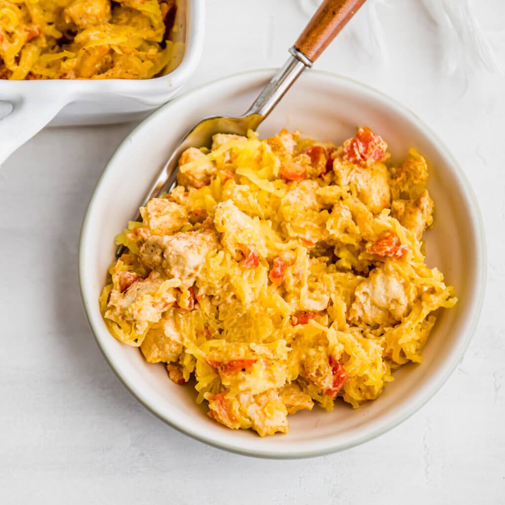 Whole30 Rotel Chicken Spaghetti Squash Casserole