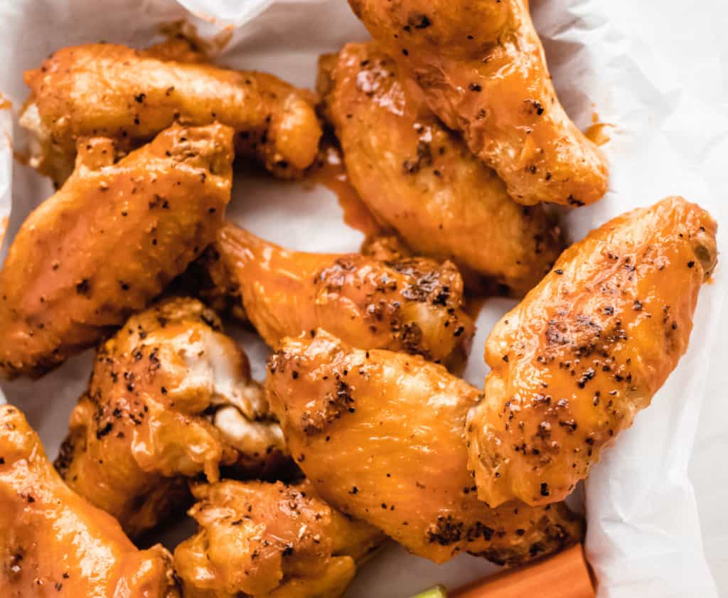 Crispy chicken wings tossed in buffalo sauce and served in a basket