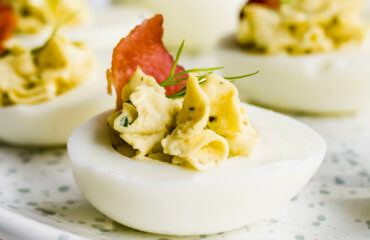 A close up picture of my bacon ranch deviled eggs