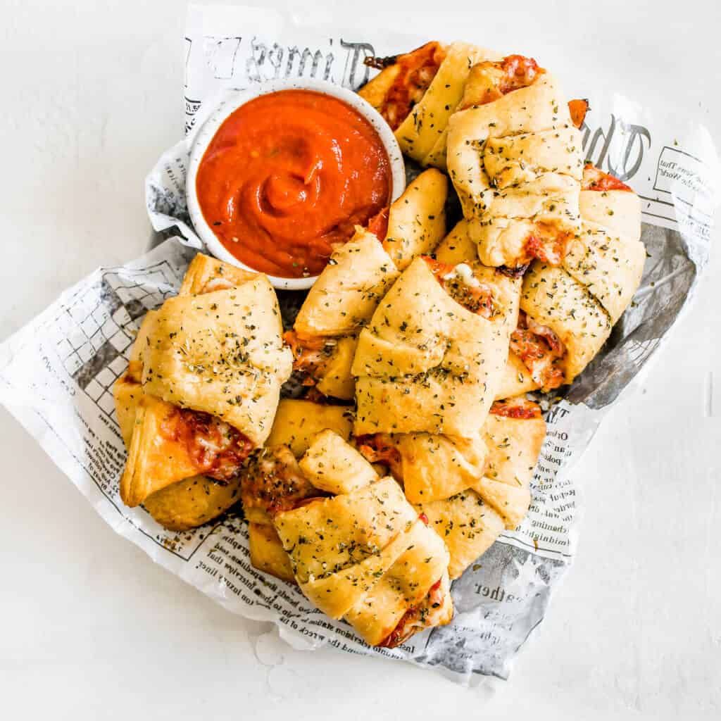 Overhead photo of the pizza rolls