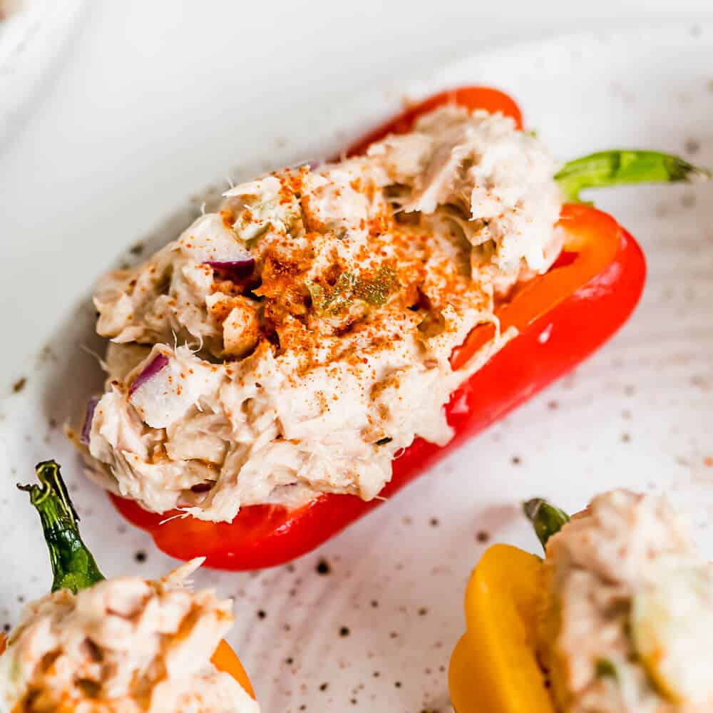 A close up photo of Tuna Salad Stuffed Mini Peppers