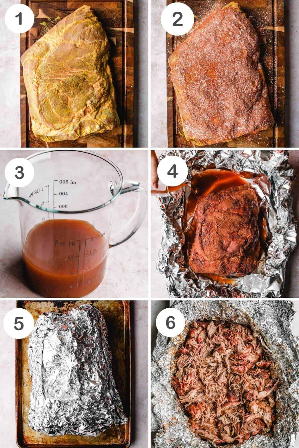 6 step by step photos labeled with each step to make this recipe. 