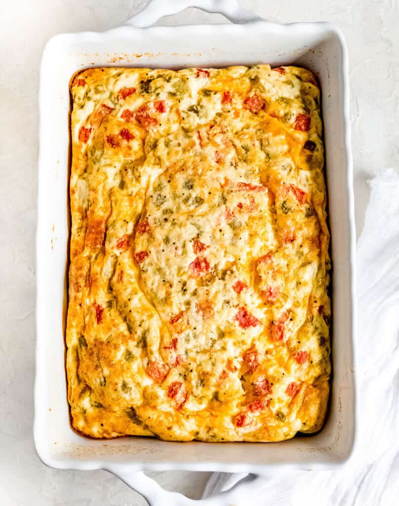 an overhead shot of the Green Chile Breakfast Casserole 