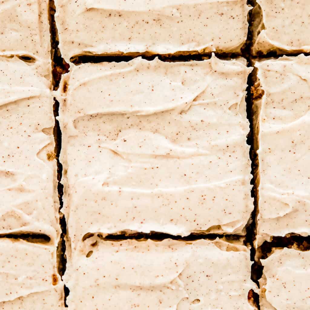 An overhead shot of the dairy free cream cheese frosting