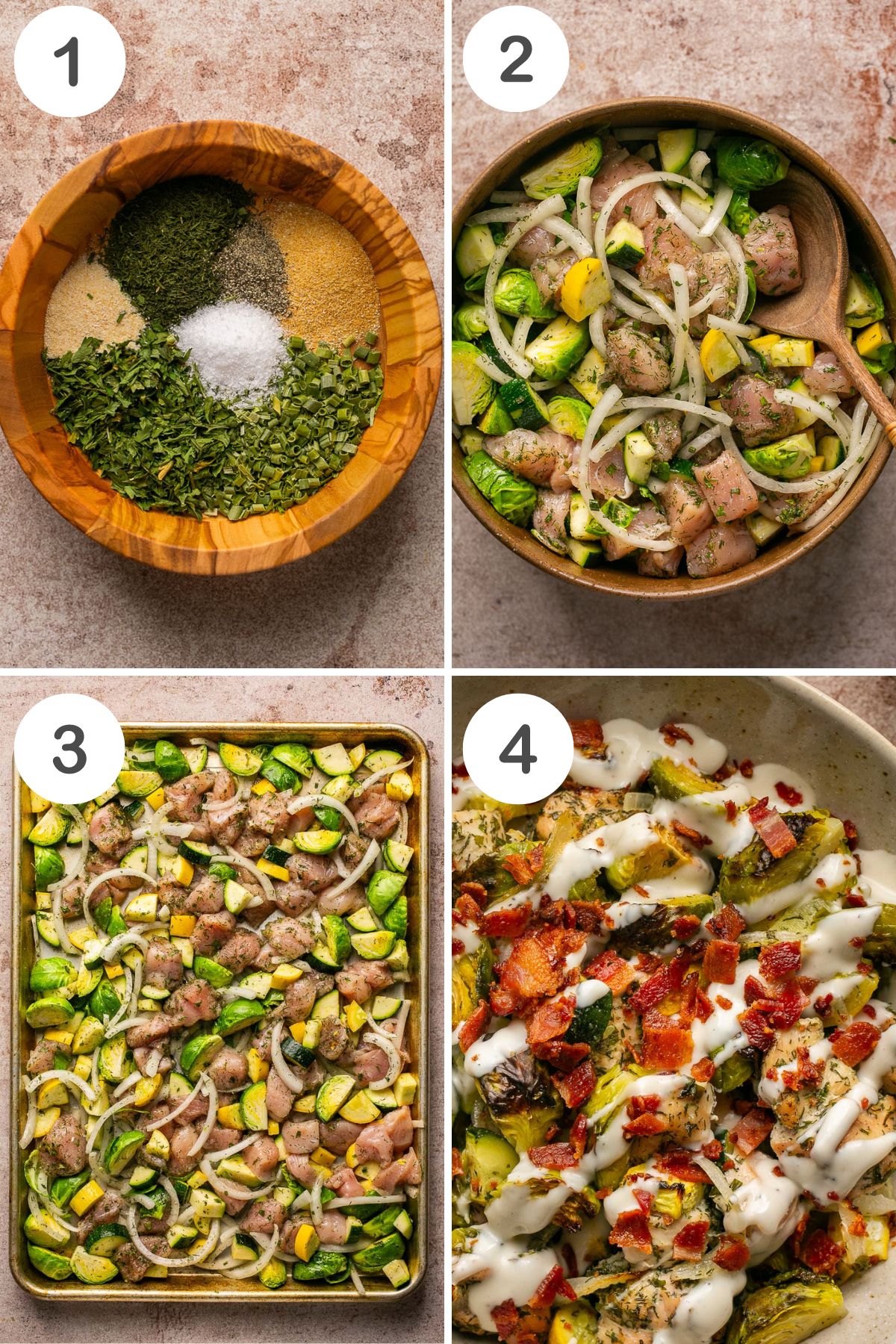 numbered step by step photos showing how to make keto bowls