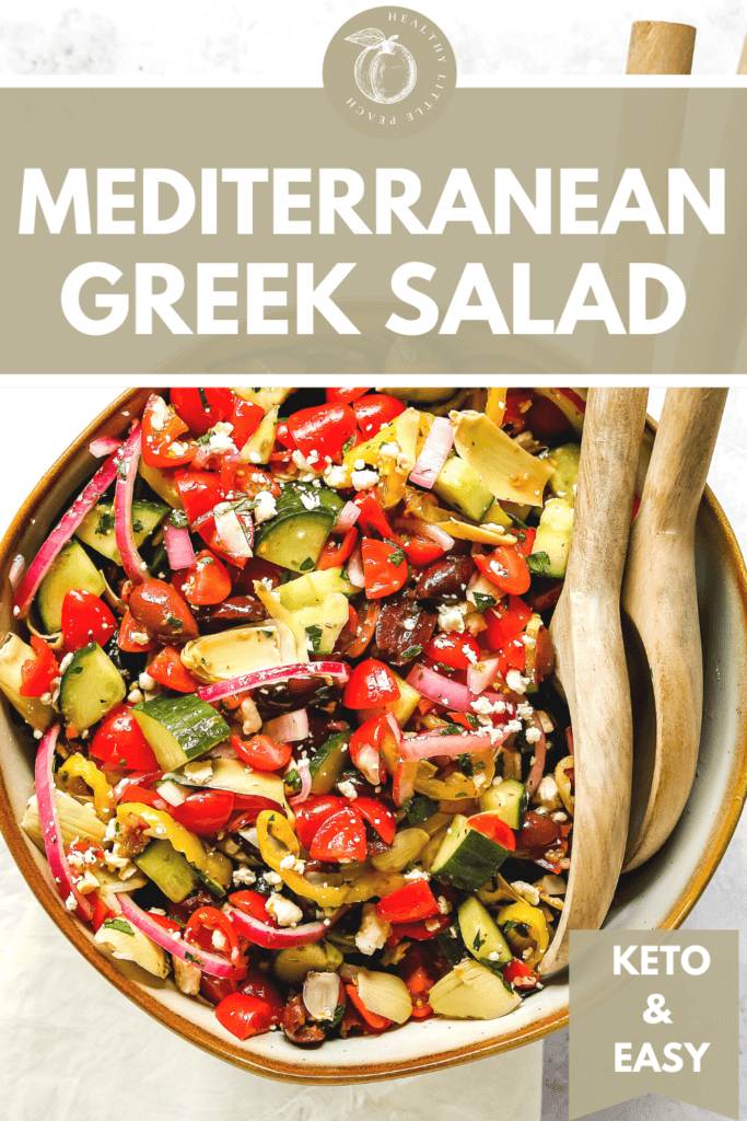 The perfect Keto Mediterranean Greek Salad. This salad is not only a breeze to make, but it's also super healthy. It requires simple and fresh ingredients that are coated in a yummy homemade Greek dressing. The perfect side dish to serve with any protein option.  