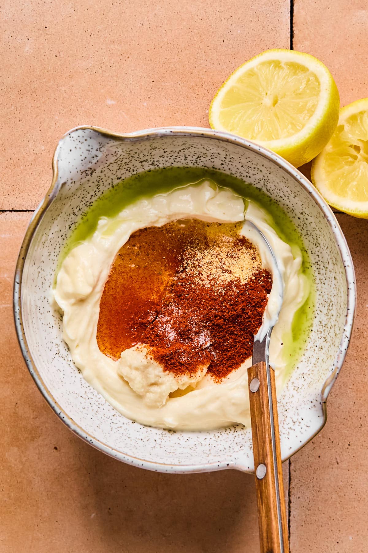 remoulade sauce ingredients in a mixing bowl 