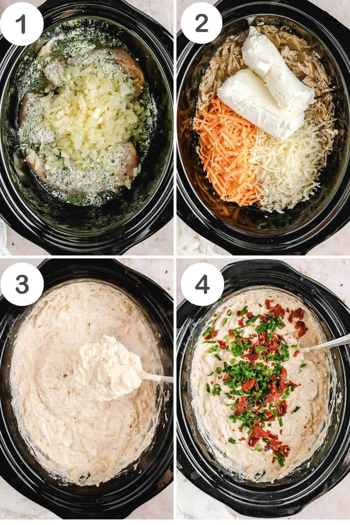 process shot of all the steps for this crack chicken (crockpot ranch chicken)