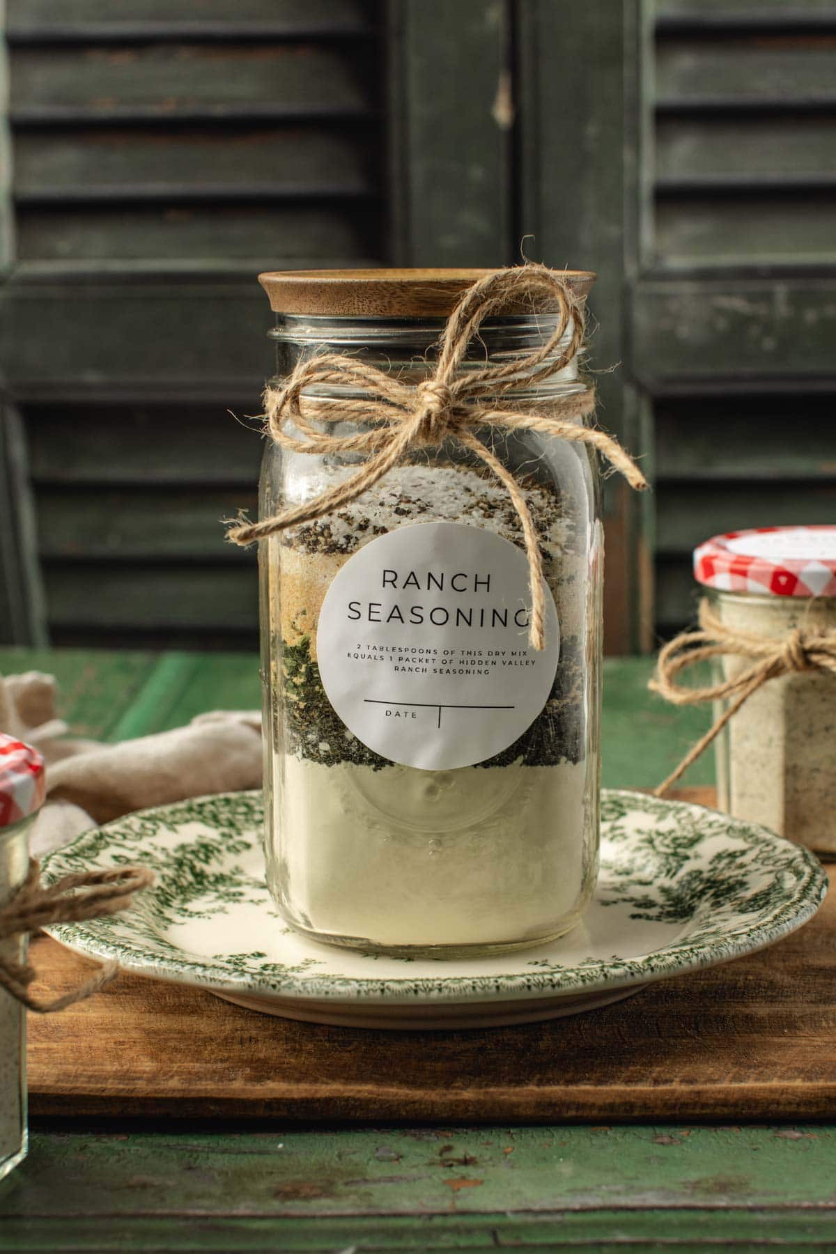 Ranch Seasoning Mix in jars with labels and a ribbon