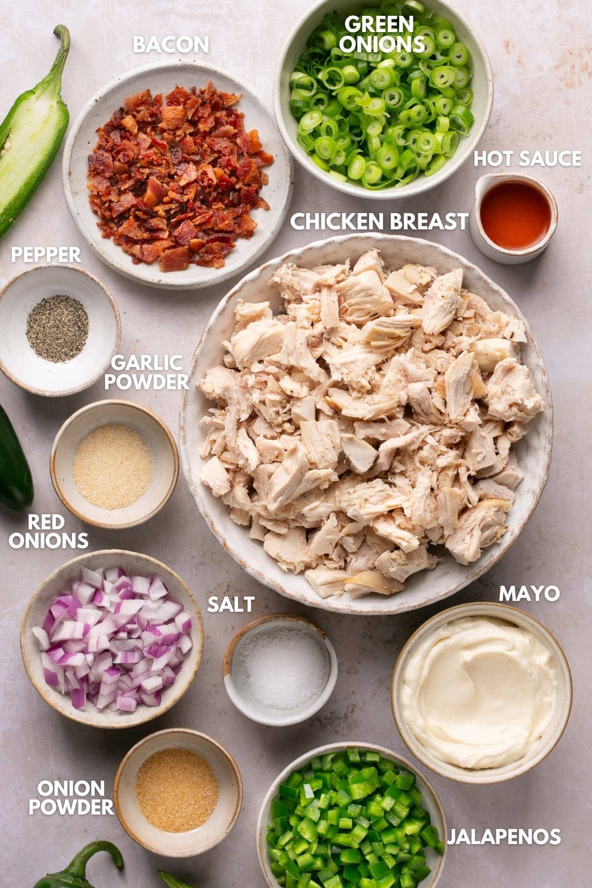 Ingredients for the Jalapeno Popper Chicken Salad 