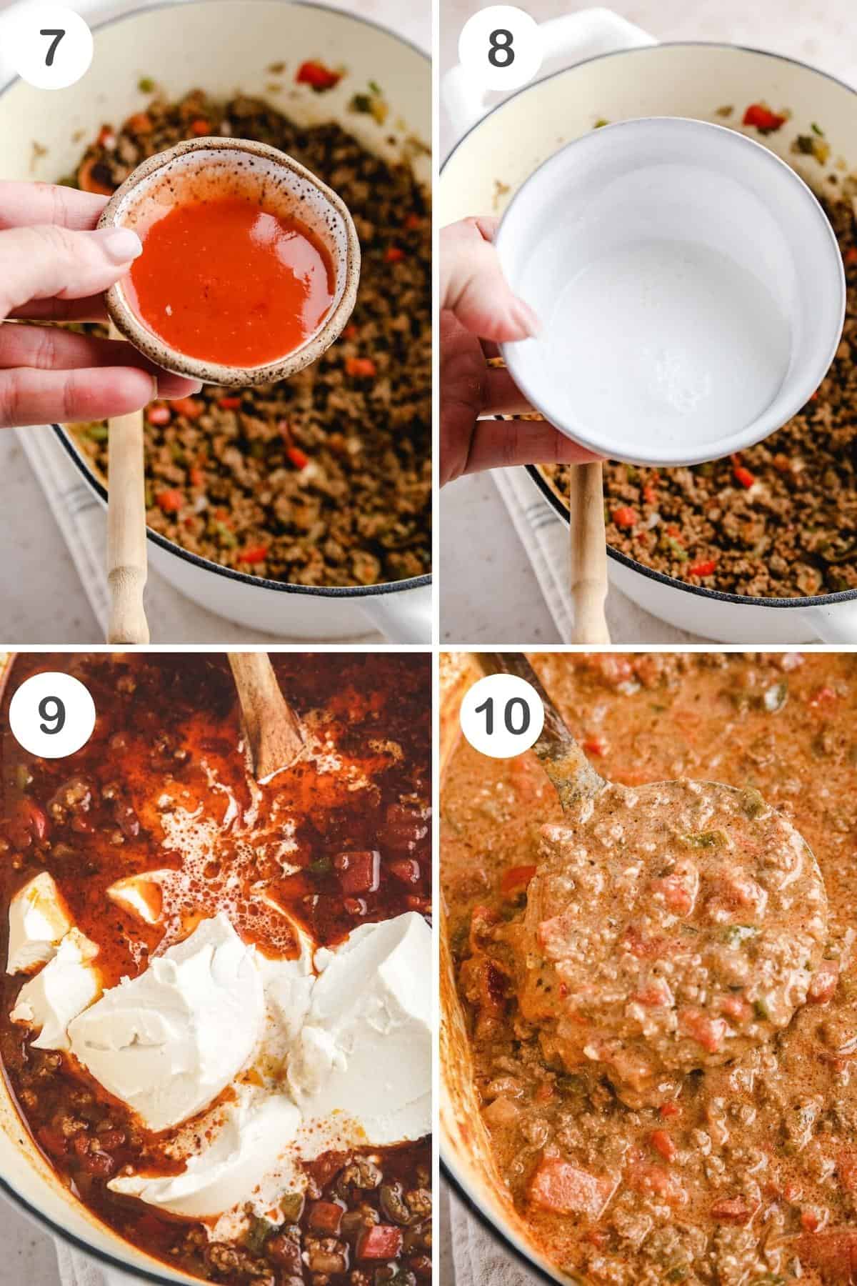 more recipe step by step photos numbered to show how to make creamy taco soup