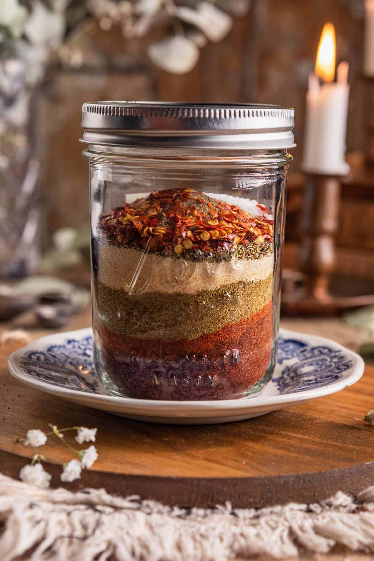 layers of spices in a mason jar