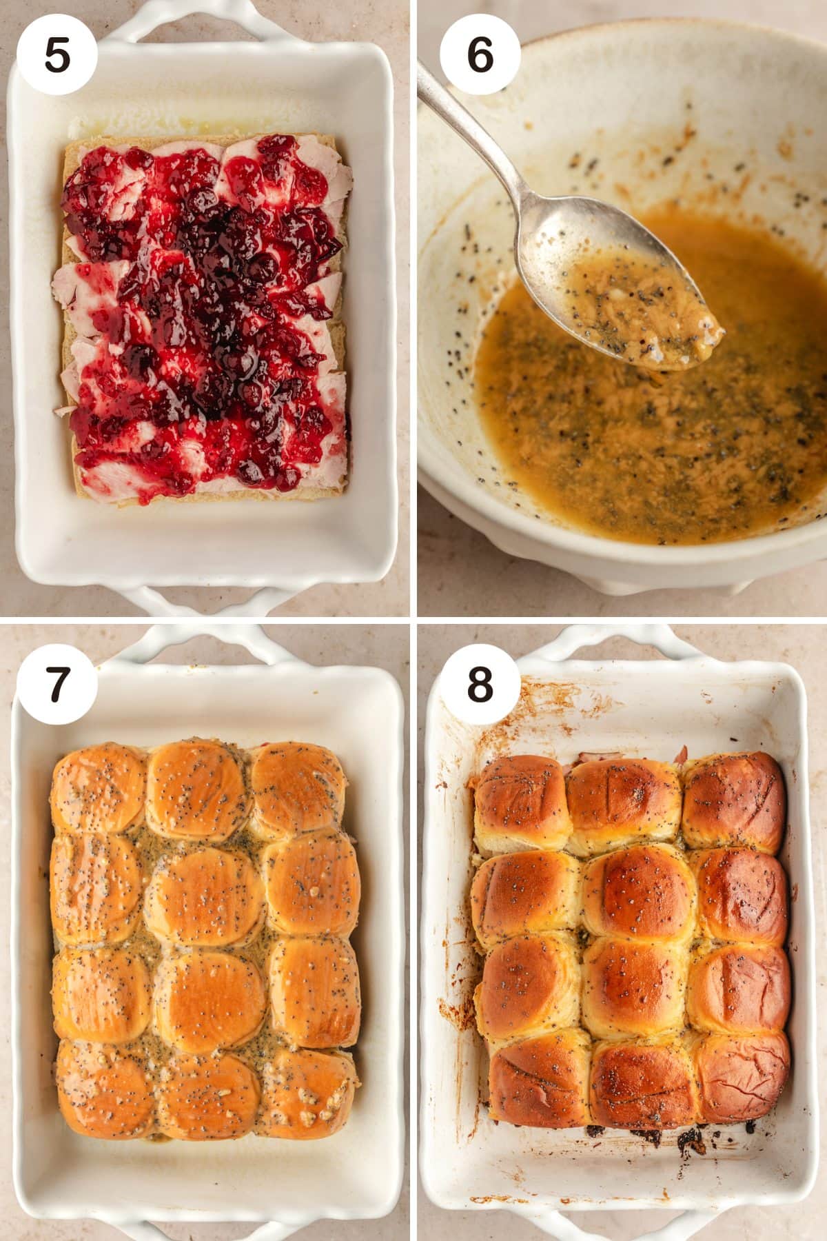 numbered step by step photos showing how to make turkey sliders with hawaiian rolls