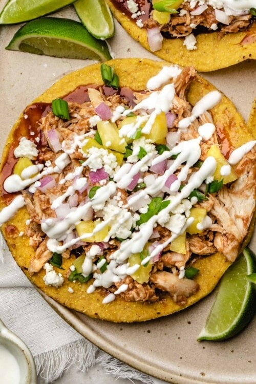 BBQ Chicken Tostadas with Easy Lime Crema Recipe