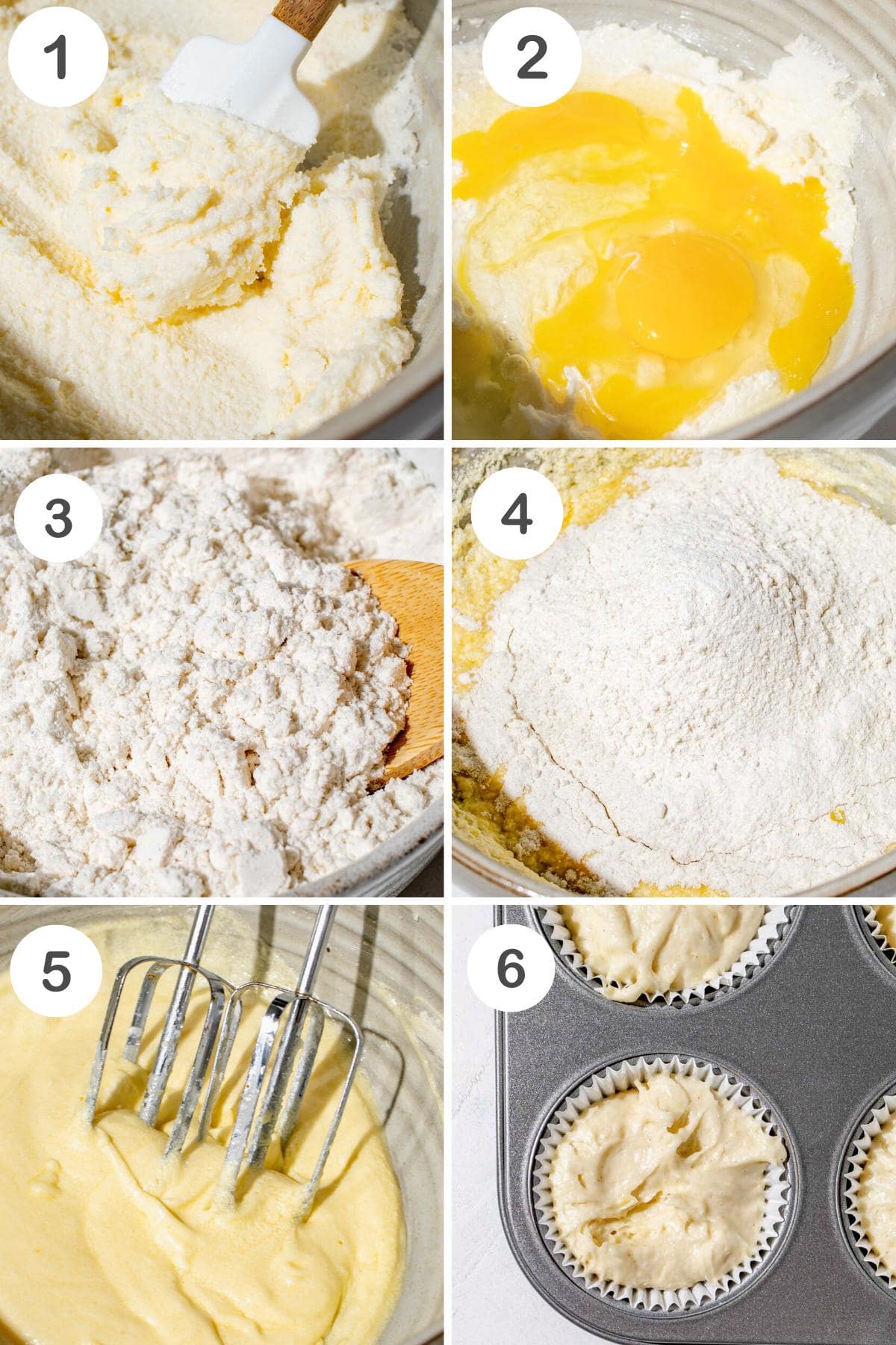 numbered step by step photos showing how to make gluten free cupcakes