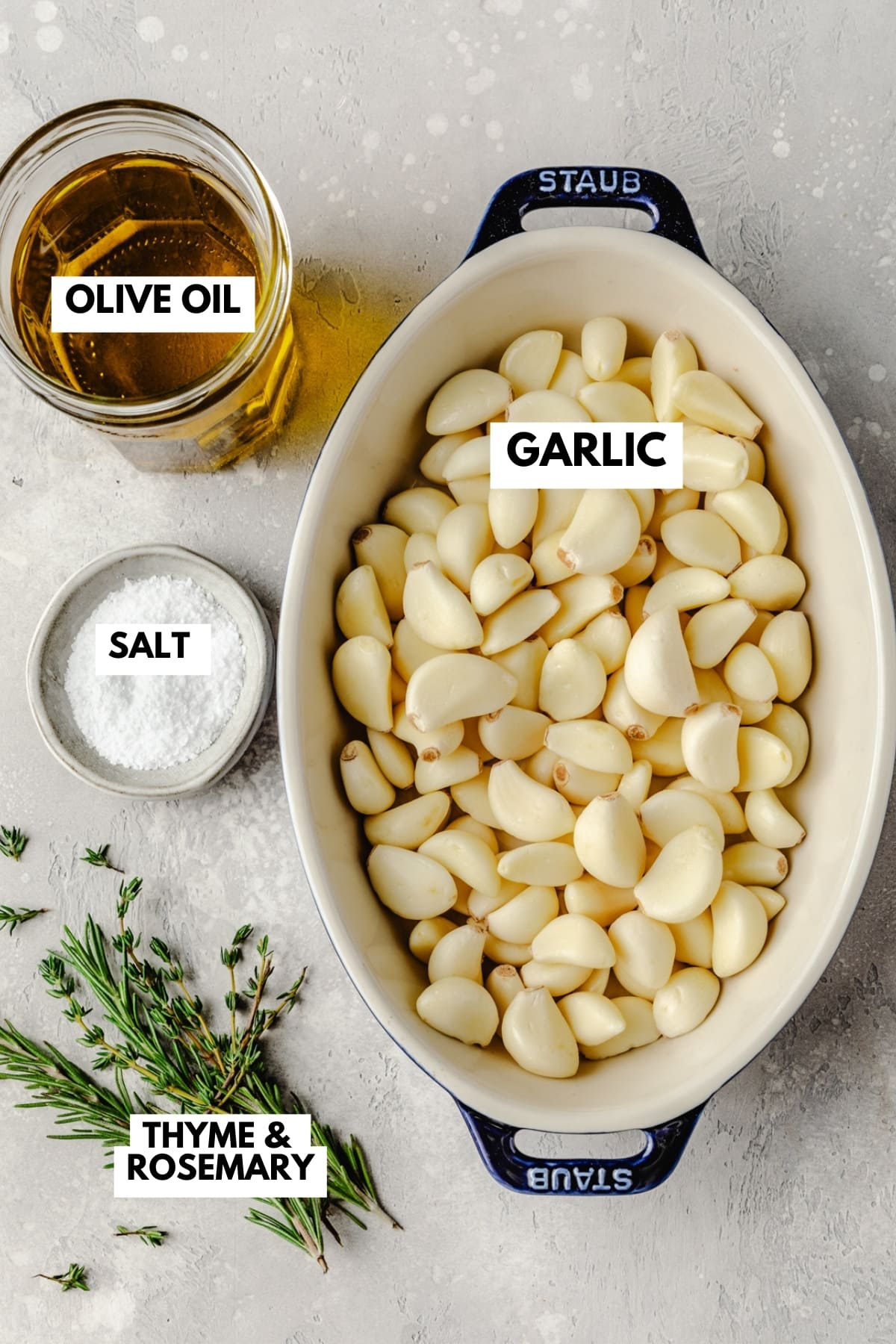 recipe ingredients labeled on a white surface
