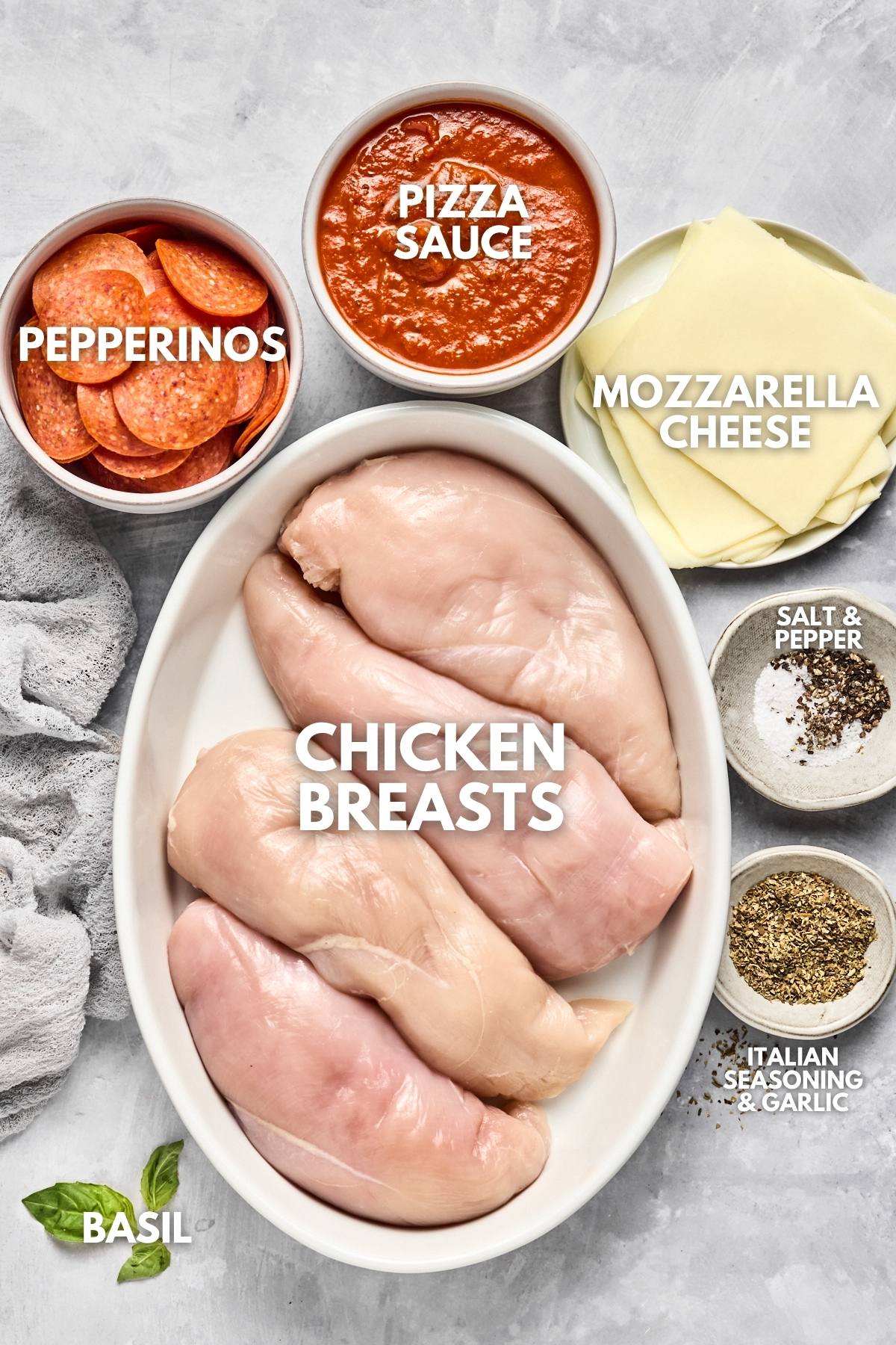 ingredients for the chicken pizza bake recipe