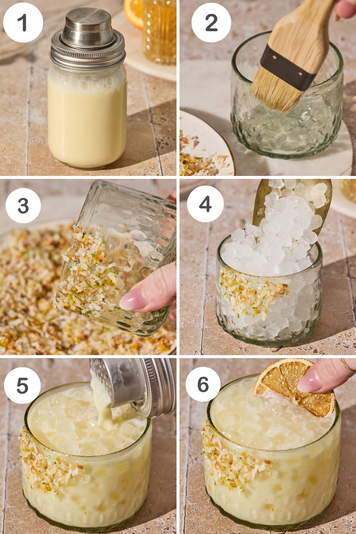 numbered step by step photos showing how to make this drink