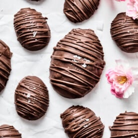 peanut butter eggs sprinkled with flaky sea salt