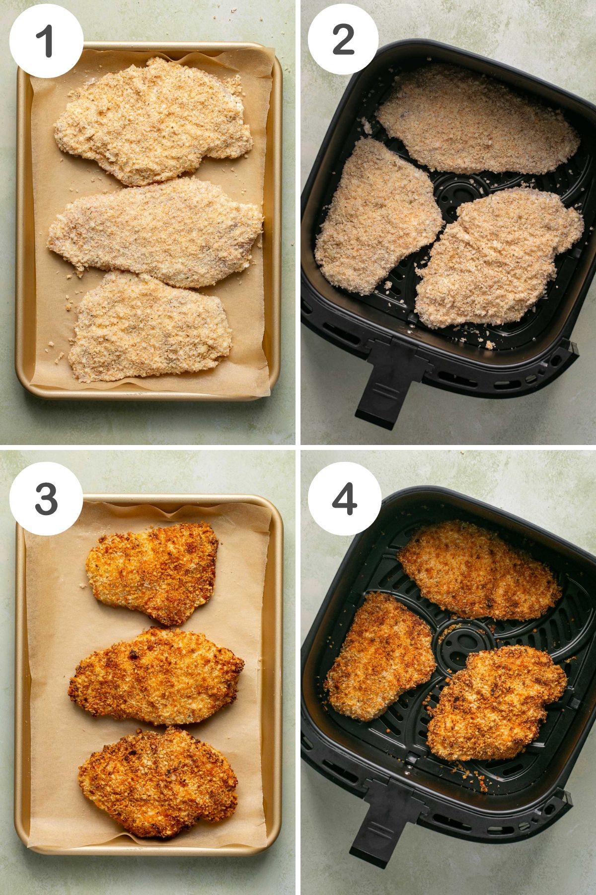 numbered step by step photos showing how to cook the chicken in the oven or the air fryer